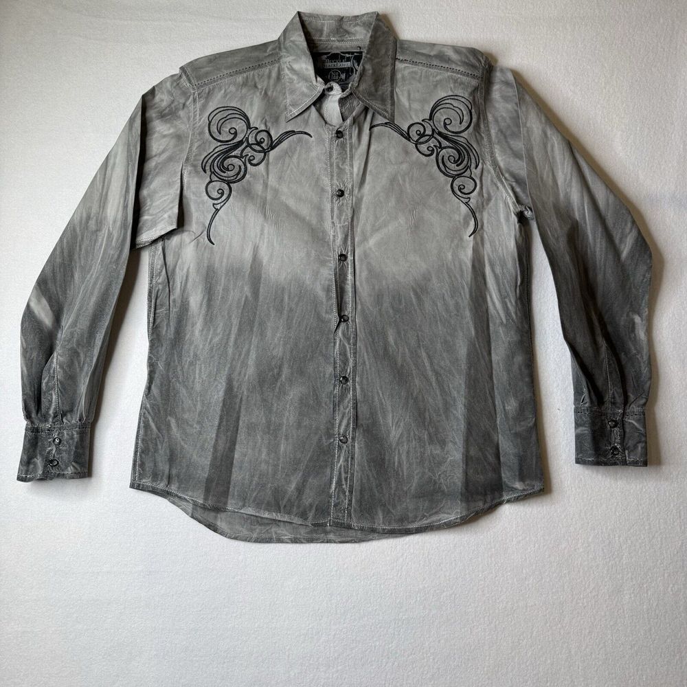 Buckle Black Label Men's Size Large Slim Fit Western Pearl Snap Gray Long Sleeve